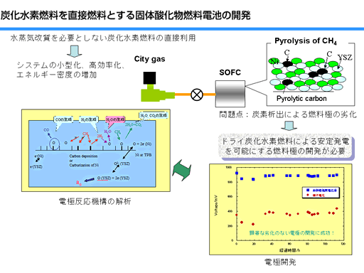 炭化水素燃料を直接燃料とする固体酸化物燃料電池の開発